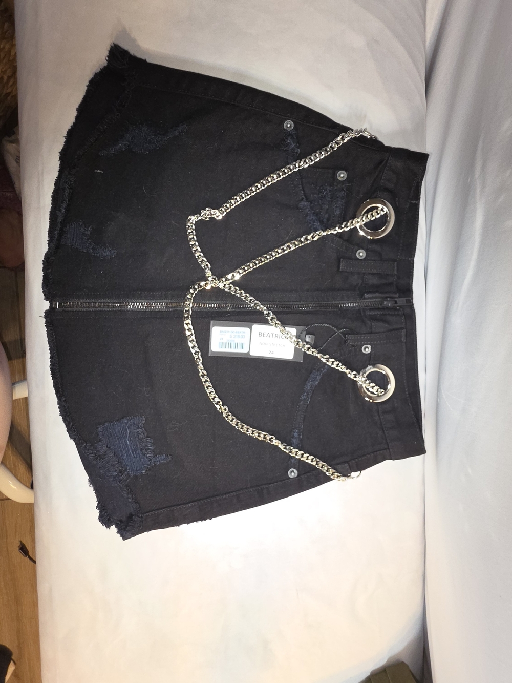 Carmar Black Distressed Denim Mini Skirt with Silver Hardware